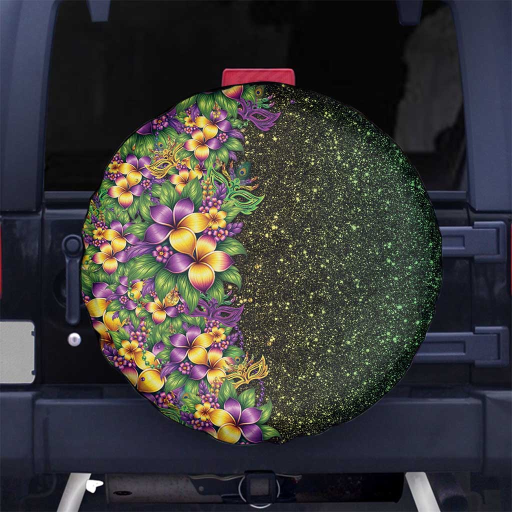Hawaii Mardi Gras Spare Tire Cover Tropical Flowers Glitter Style LT05 No hole Black - Polynesian Pride