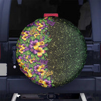 Hawaii Mardi Gras Spare Tire Cover Tropical Flowers Glitter Style LT05 No hole Black - Polynesian Pride
