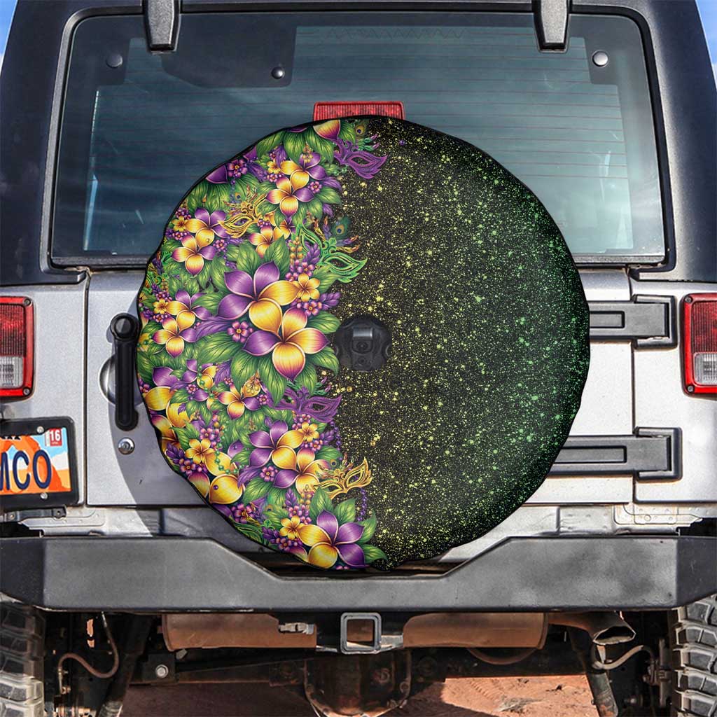 Hawaii Mardi Gras Spare Tire Cover Tropical Flowers Glitter Style LT05 Black - Polynesian Pride