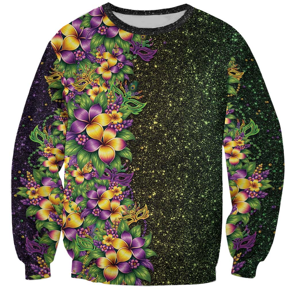 Hawaii Mardi Gras Sweatshirt Tropical Flowers Glitter Style LT05 Unisex Black - Polynesian Pride