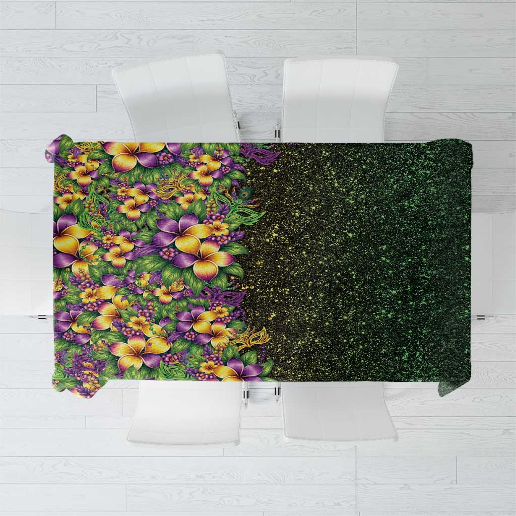 Hawaii Mardi Gras Tablecloth Tropical Flowers Glitter Style LT05 Black - Polynesian Pride