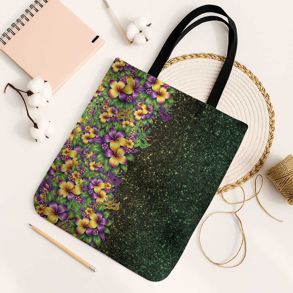 Hawaii Mardi Gras Tote Bag Tropical Flowers Glitter Style LT05 Black Strap One Size Black - Polynesian Pride