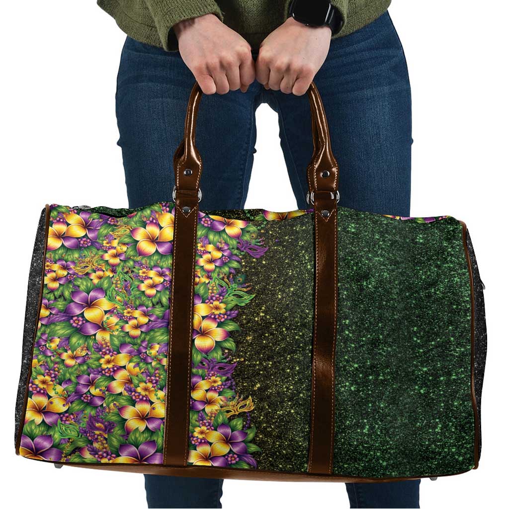 Hawaii Mardi Gras Travel Bag Tropical Flowers Glitter Style LT05 Black - Polynesian Pride