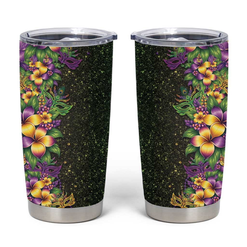 Hawaii Mardi Gras Tumbler Cup Tropical Flowers Glitter Style LT05 Black - Polynesian Pride
