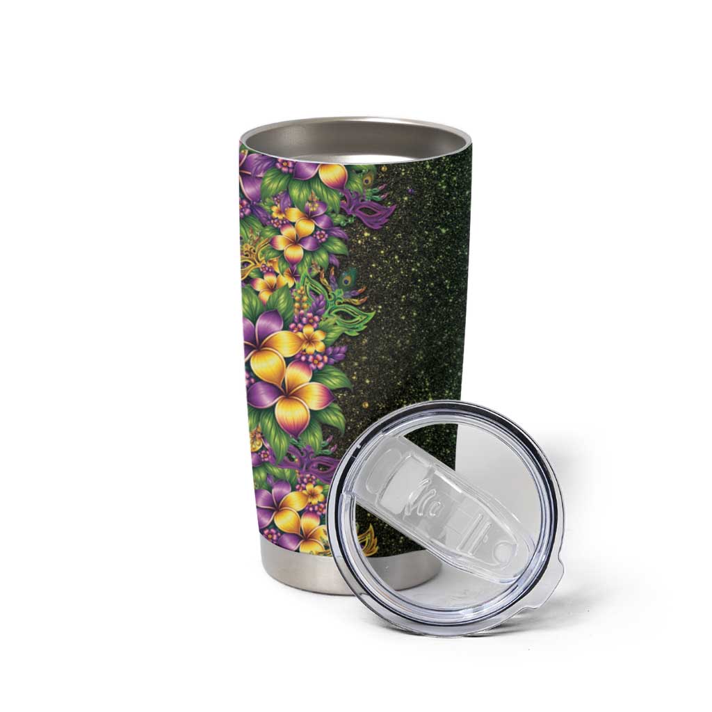 Hawaii Mardi Gras Tumbler Cup Tropical Flowers Glitter Style LT05 - Polynesian Pride