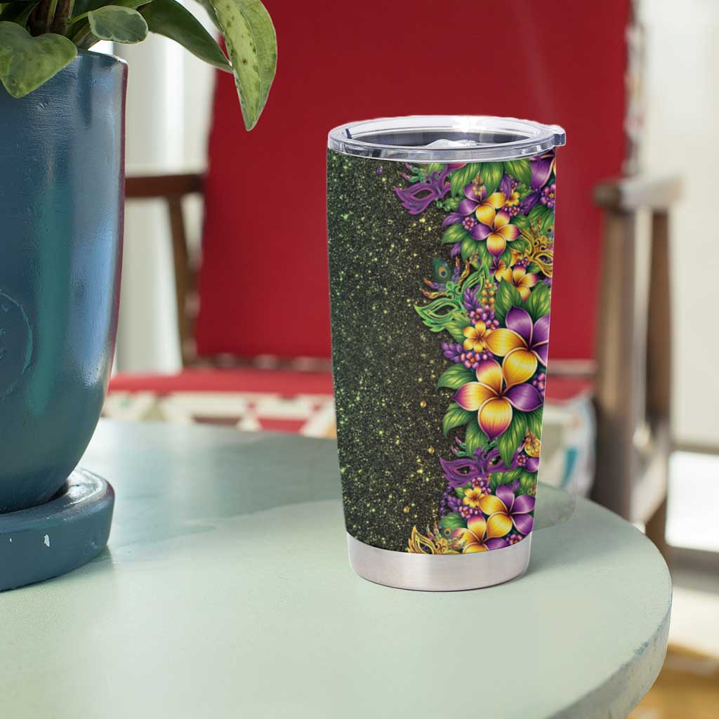 Hawaii Mardi Gras Tumbler Cup Tropical Flowers Glitter Style LT05 - Polynesian Pride
