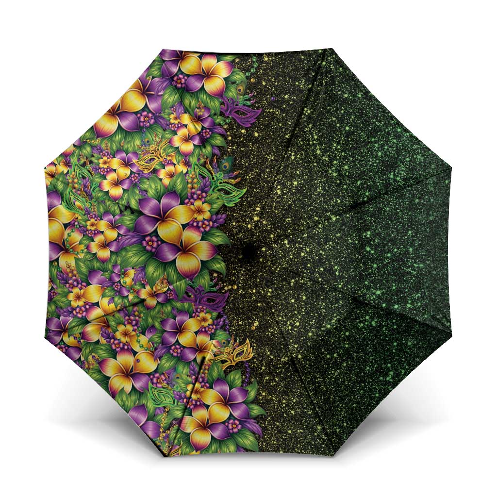 Hawaii Mardi Gras Umbrella Tropical Flowers Glitter Style LT05 One Size Folded 11.42 inch Opened Diameter 37.4 inch Black - Polynesian Pride