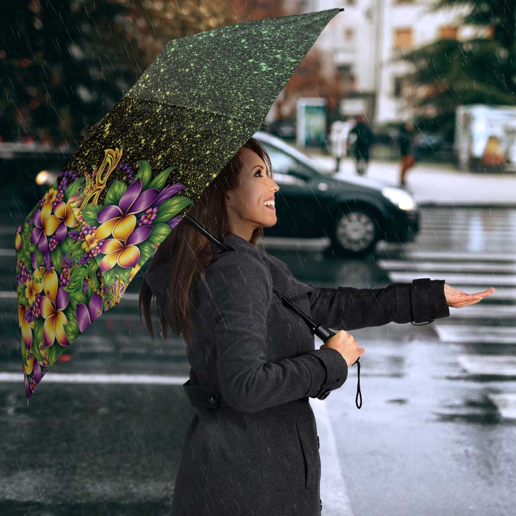 Hawaii Mardi Gras Umbrella Tropical Flowers Glitter Style LT05 - Polynesian Pride
