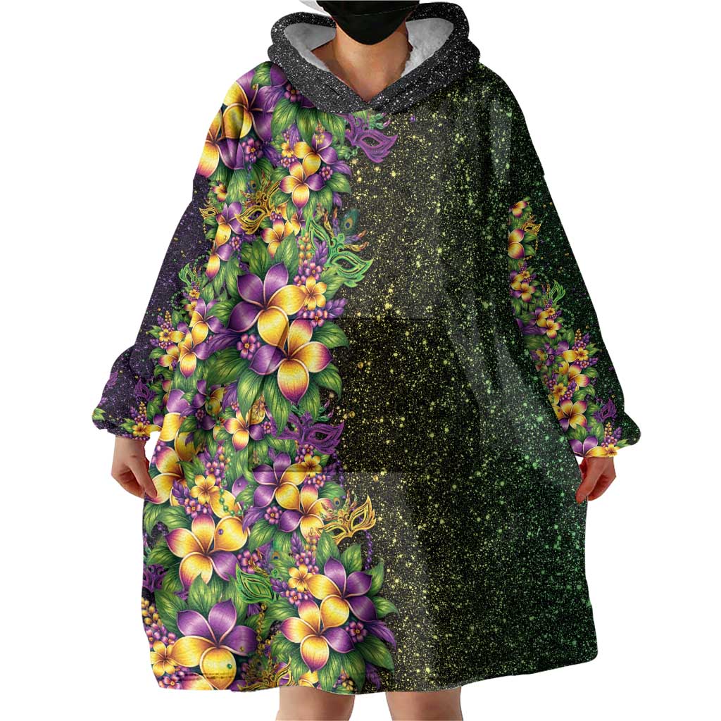 Hawaii Mardi Gras Wearable Blanket Hoodie Tropical Flowers Glitter Style LT05 - Polynesian Pride