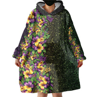 Hawaii Mardi Gras Wearable Blanket Hoodie Tropical Flowers Glitter Style LT05 - Polynesian Pride