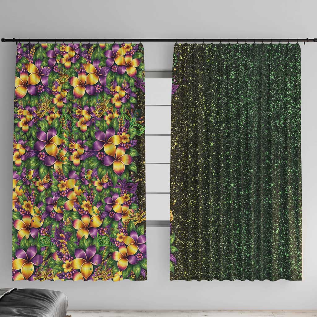 Hawaii Mardi Gras Window Curtain Tropical Flowers Glitter Style LT05 With Hooks Black - Polynesian Pride