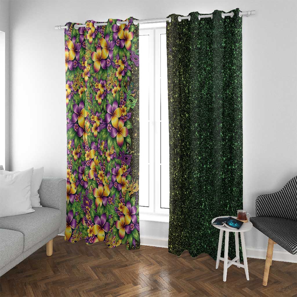 Hawaii Mardi Gras Window Curtain Tropical Flowers Glitter Style LT05 With Grommets Black - Polynesian Pride
