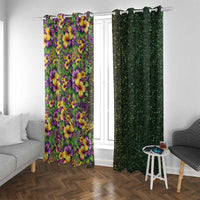 Hawaii Mardi Gras Window Curtain Tropical Flowers Glitter Style LT05 With Grommets Black - Polynesian Pride