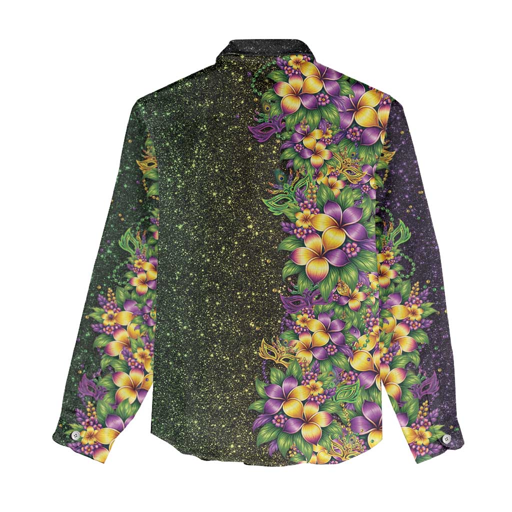 Hawaii Mardi Gras Women Casual Shirt Tropical Flowers Glitter Style LT05 - Polynesian Pride