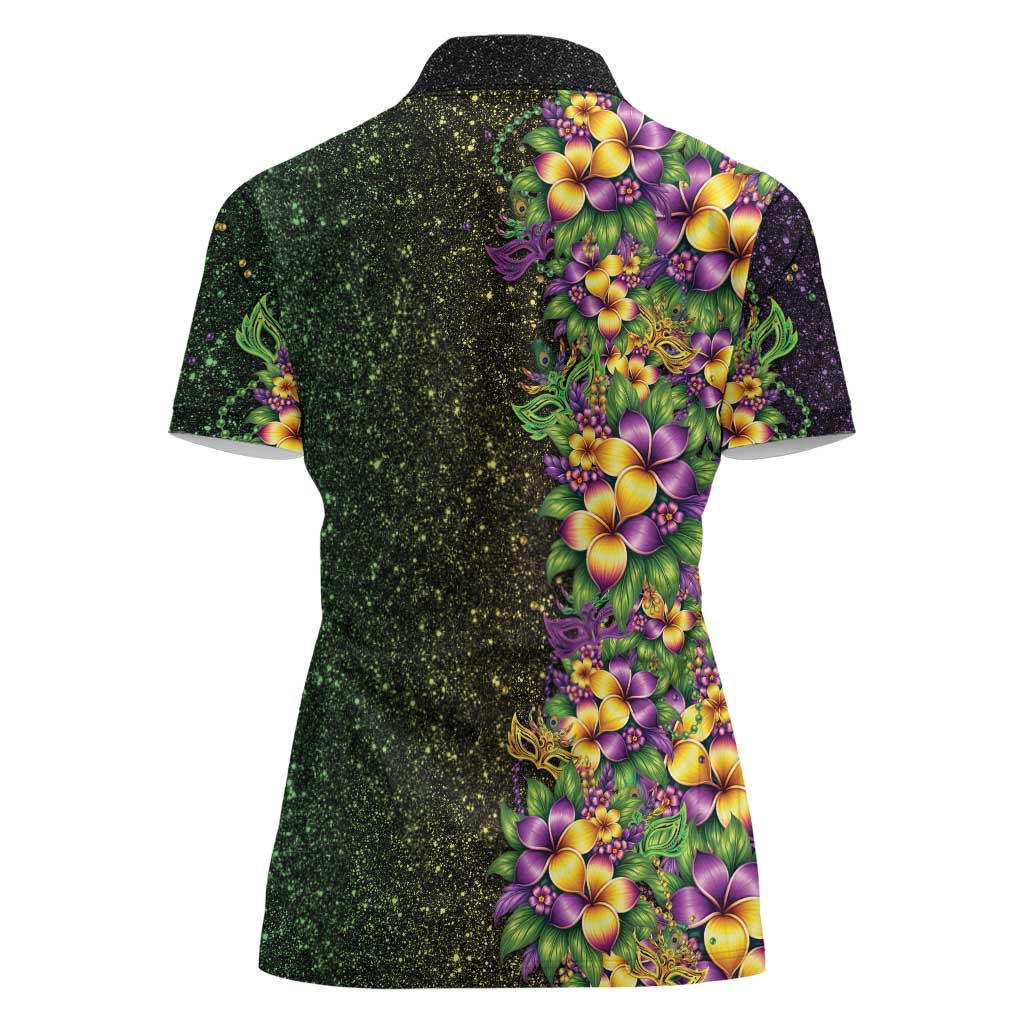 Hawaii Mardi Gras Women Polo Shirt Tropical Flowers Glitter Style LT05 - Polynesian Pride
