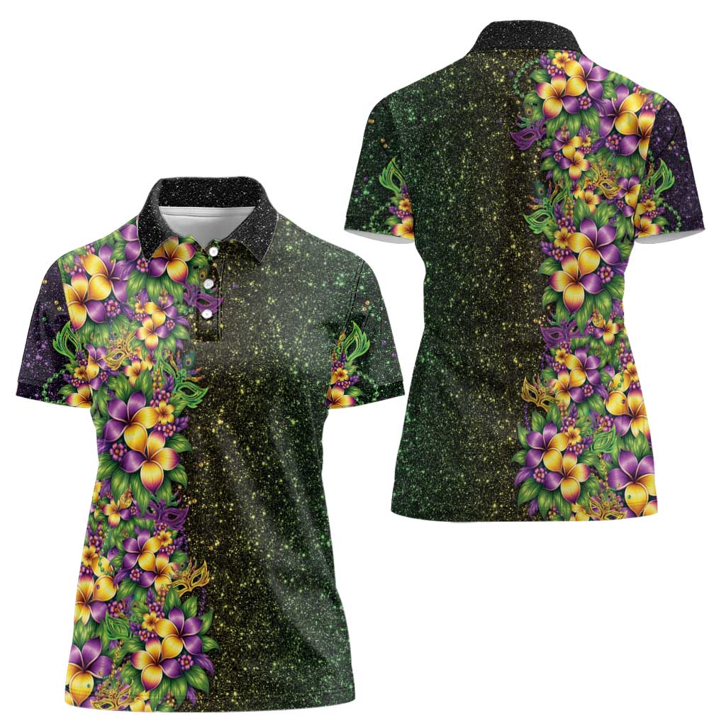 Hawaii Mardi Gras Women Polo Shirt Tropical Flowers Glitter Style LT05 - Polynesian Pride