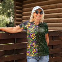Hawaii Mardi Gras Women Polo Shirt Tropical Flowers Glitter Style LT05 - Polynesian Pride