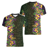 Hawaii Mardi Gras Women V-Neck T-Shirt Tropical Flowers Glitter Style LT05 - Polynesian Pride