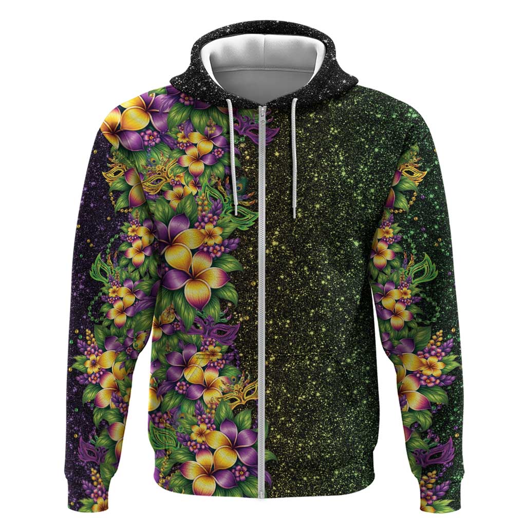 Hawaii Mardi Gras Zip Hoodie Tropical Flowers Glitter Style LT05 Zip Hoodie Black - Polynesian Pride