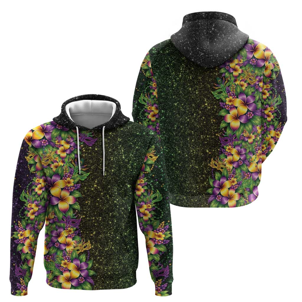 Hawaii Mardi Gras Zip Hoodie Tropical Flowers Glitter Style LT05 - Polynesian Pride