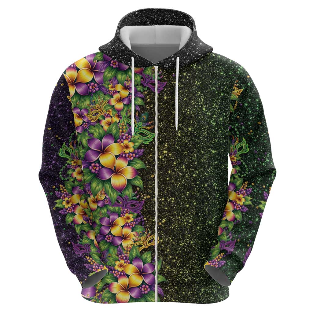Hawaii Mardi Gras Zip Hoodie Tropical Flowers Glitter Style LT05 - Polynesian Pride