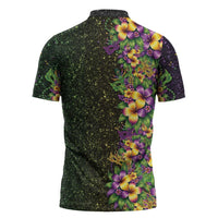 Hawaii Mardi Gras Zipper Polo Shirt Tropical Flowers Glitter Style LT05 - Polynesian Pride