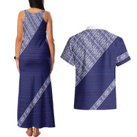 Tonga Queen Salote College Couples Matching Tank Maxi Dress and Hawaiian Shirt 100 Years Anniversary Navy Color