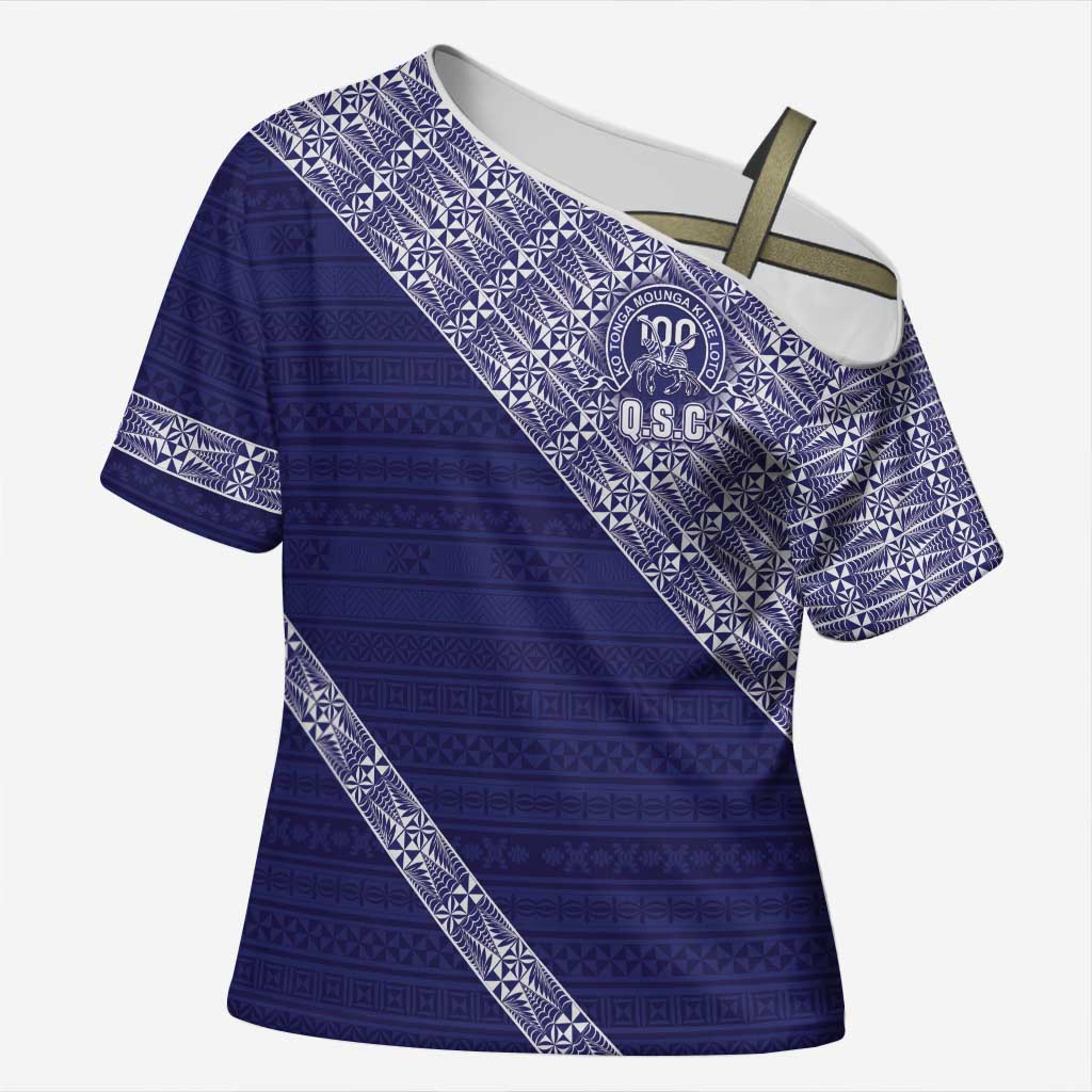 Tonga Queen Salote College Cross Shoulder Shirt 100 Years Anniversary Navy Color LT05 Female Navy - Polynesian Pride