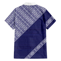 Tonga Queen Salote College Family Matching Off Shoulder Maxi Dress and Hawaiian Shirt 100 Years Anniversary Navy Color