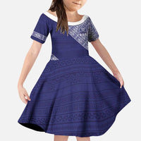 Tonga Queen Salote College Family Matching Off Shoulder Short Dress and Hawaiian Shirt 100 Years Anniversary Navy Color