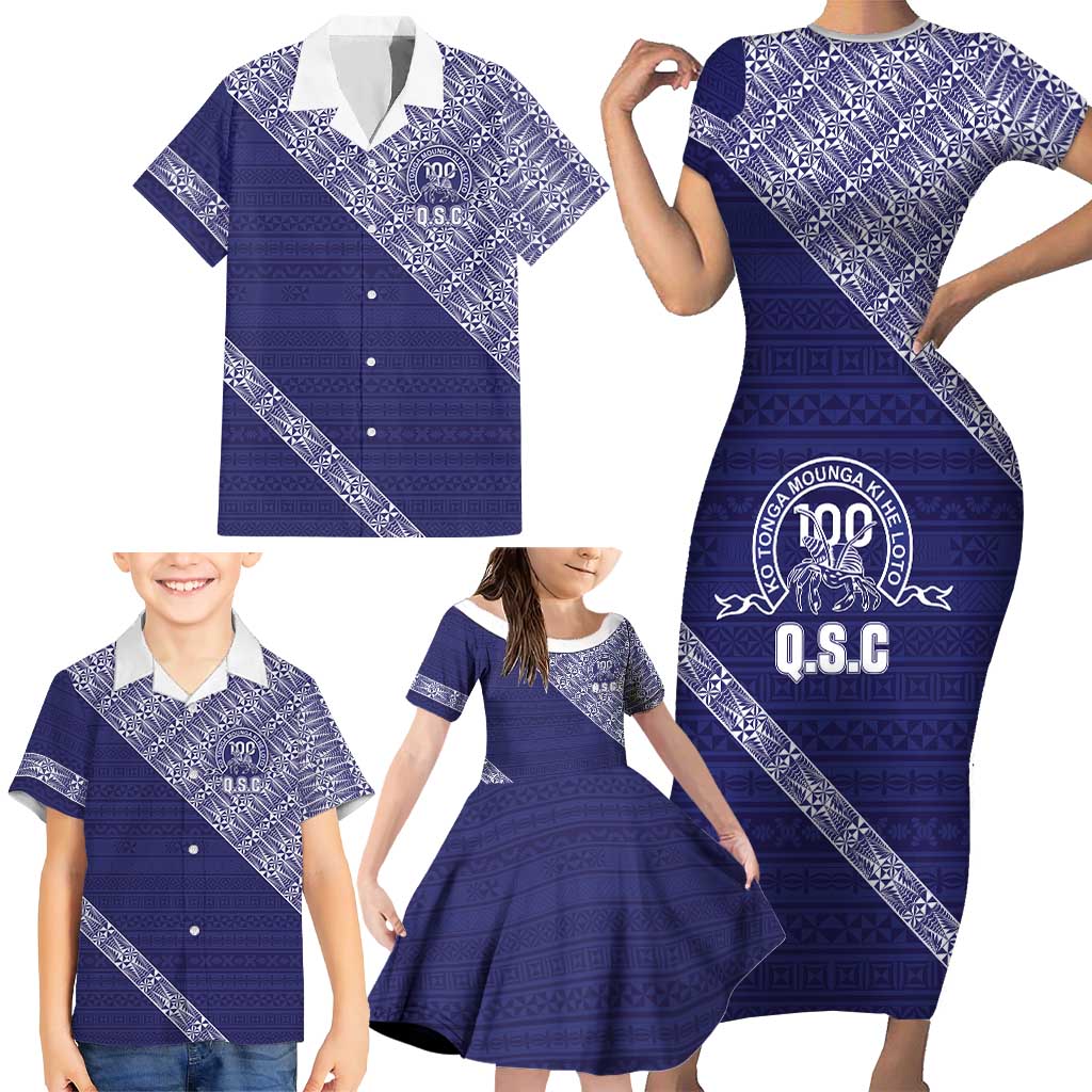 Tonga Queen Salote College Family Matching Short Sleeve Bodycon Dress and Hawaiian Shirt 100 Years Anniversary Navy Color LT05 - Polynesian Pride