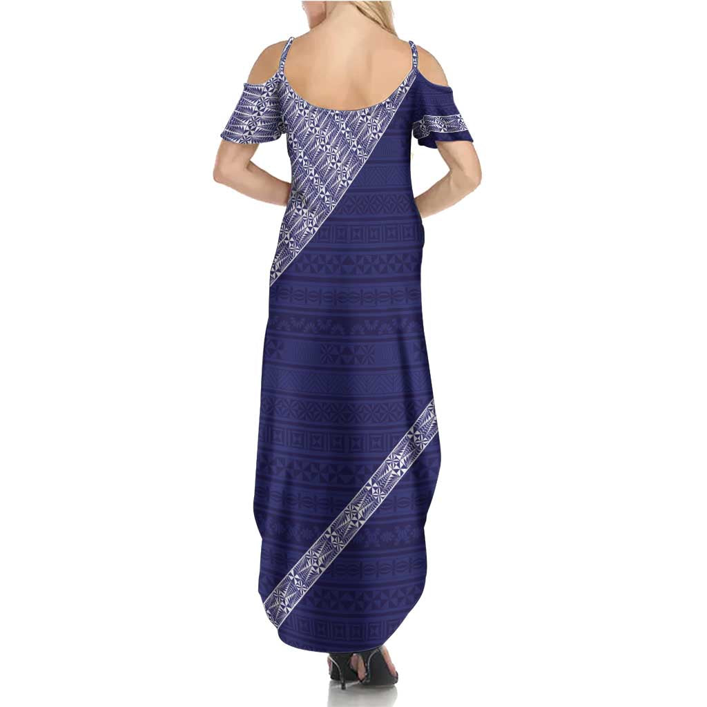 Tonga Queen Salote College Family Matching Summer Maxi Dress and Hawaiian Shirt 100 Years Anniversary Navy Color