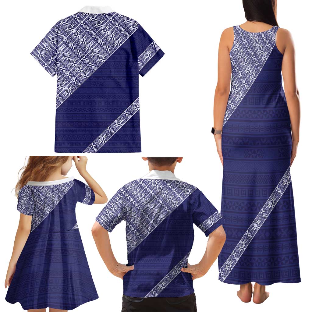 Tonga Queen Salote College Family Matching Tank Maxi Dress and Hawaiian Shirt 100 Years Anniversary Navy Color