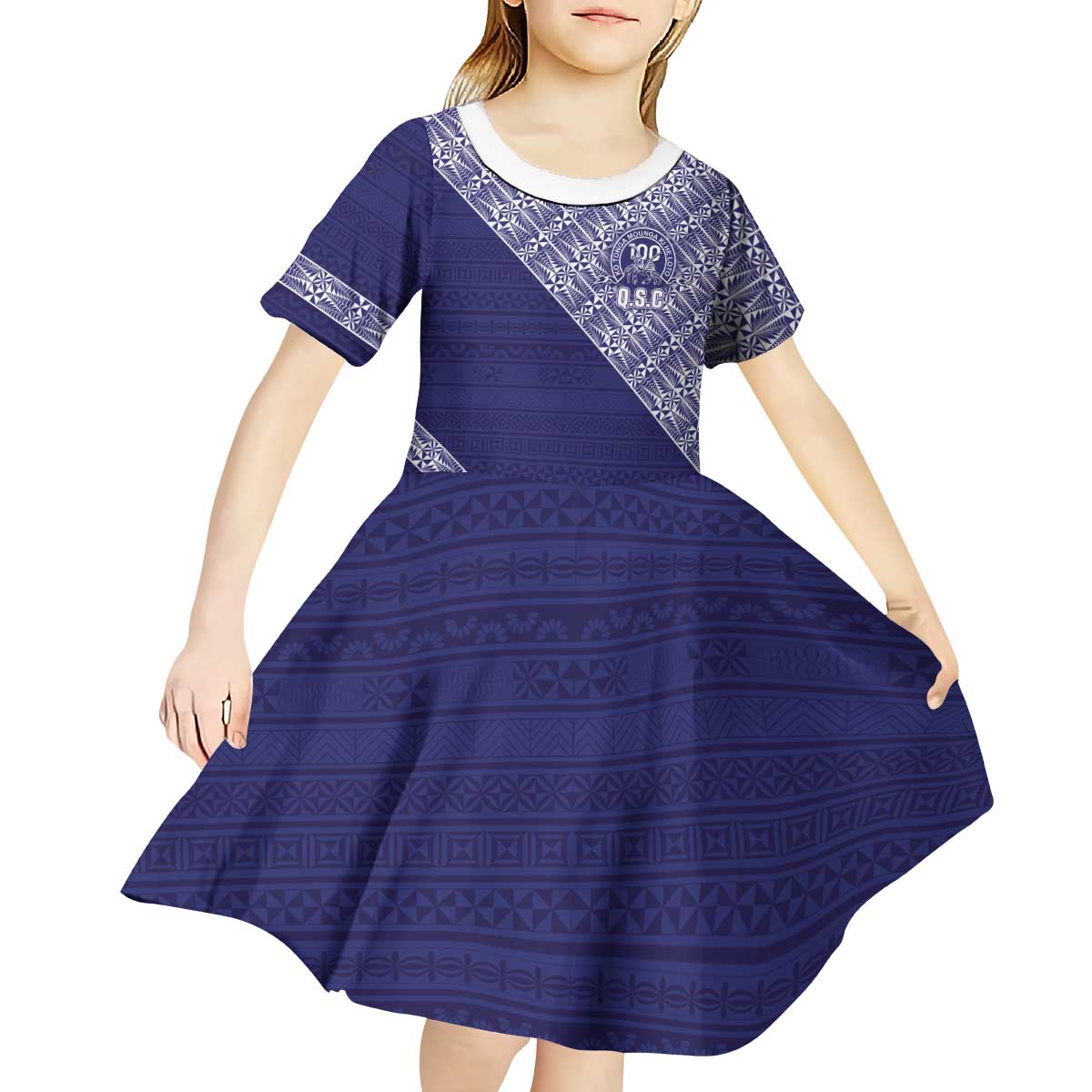 Tonga Queen Salote College Kid Short Sleeve Dress 100 Years Anniversary Navy Color LT05 - Polynesian Pride