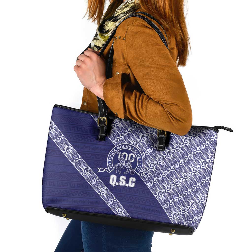 Tonga Queen Salote College Leather Tote Bag 100 Years Anniversary Navy Color LT05 Navy - Polynesian Pride