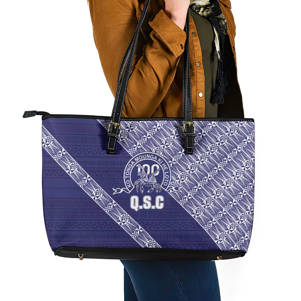 Tonga Queen Salote College Leather Tote Bag 100 Years Anniversary Navy Color LT05 - Polynesian Pride
