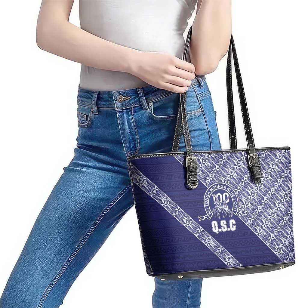 Tonga Queen Salote College Leather Tote Bag 100 Years Anniversary Navy Color LT05 - Polynesian Pride
