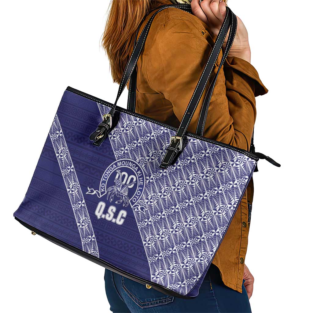 Tonga Queen Salote College Leather Tote Bag 100 Years Anniversary Navy Color LT05 - Polynesian Pride