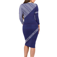 Tonga Queen Salote College Long Sleeve Bodycon Dress 100 Years Anniversary Navy Color LT05 - Polynesian Pride