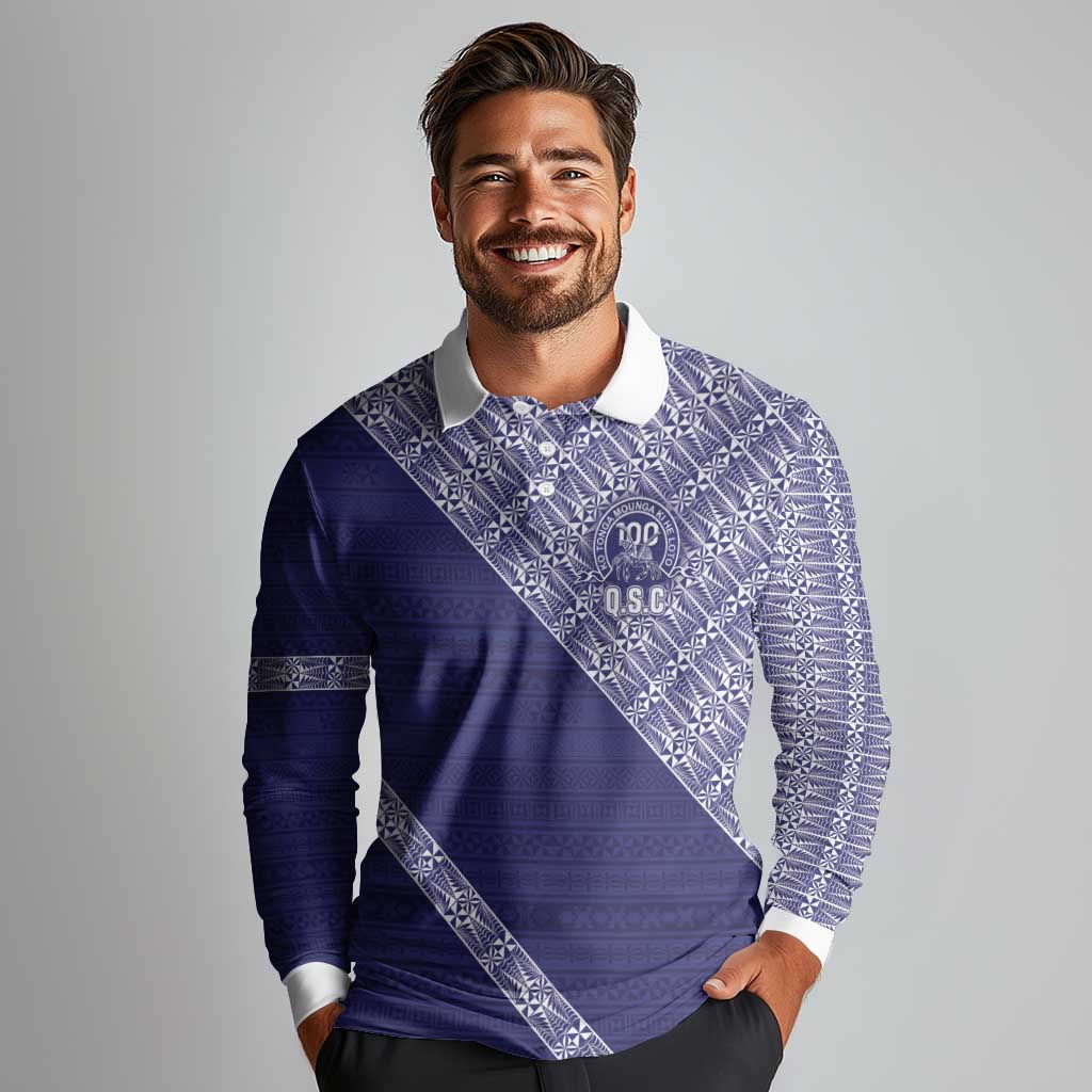 Tonga Queen Salote College Long Sleeve Polo Shirt 100 Years Anniversary Navy Color LT05 - Polynesian Pride