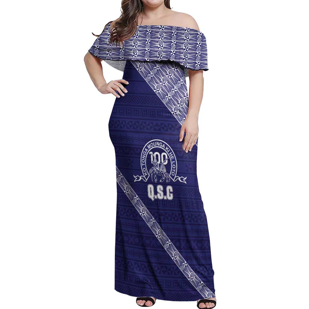 Tonga Queen Salote College Off Shoulder Maxi Dress 100 Years Anniversary Navy Color LT05 Women Navy - Polynesian Pride