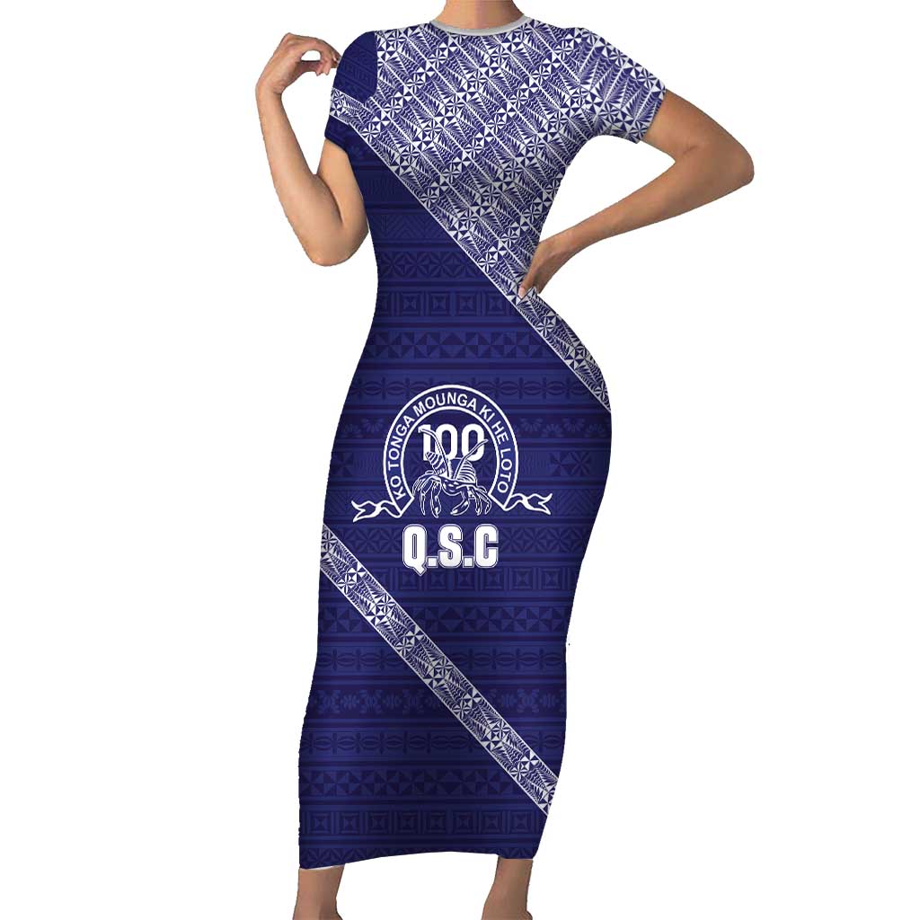 Tonga Queen Salote College Short Sleeve Bodycon Dress 100 Years Anniversary Navy Color LT05 Long Dress Navy - Polynesian Pride
