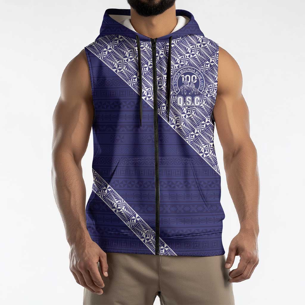 Tonga Queen Salote College Sleeveless Zip Hoodie 100 Years Anniversary Navy Color LT05 - Polynesian Pride