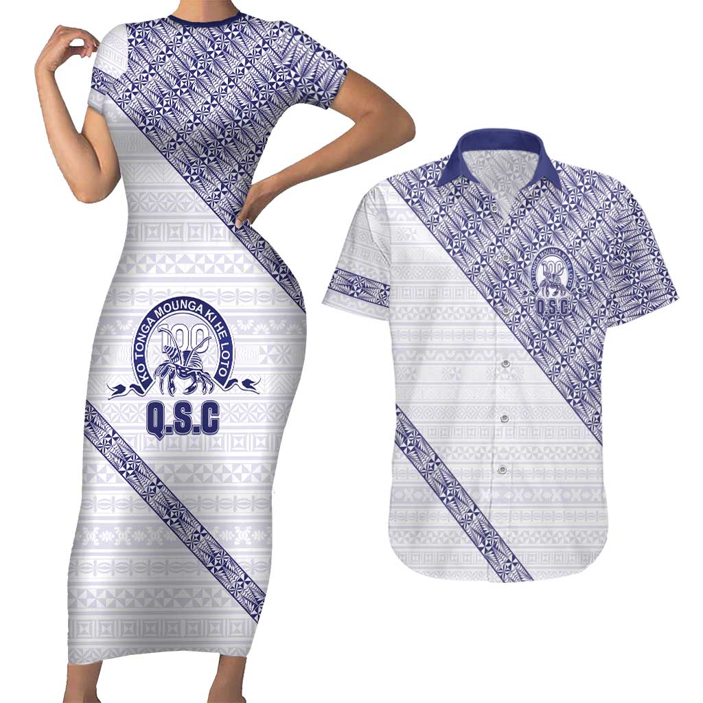 Tonga Queen Salote College Couples Matching Short Sleeve Bodycon Dress and Hawaiian Shirt 100 Years Anniversary White Color LT05 White - Polynesian Pride