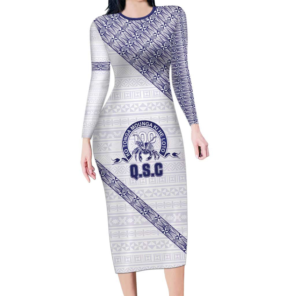 Tonga Queen Salote College Long Sleeve Bodycon Dress 100 Years Anniversary White Color LT05 Long Dress White - Polynesian Pride