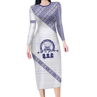 Tonga Queen Salote College Long Sleeve Bodycon Dress 100 Years Anniversary White Color LT05 Long Dress White - Polynesian Pride