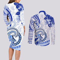Polynesia Paisley Couples Matching Long Sleeve Bodycon Dress and Long Sleeve Button Shirt Mix Navy Polynesian Pattern LT05 - Polynesian Pride