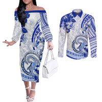 Polynesia Paisley Couples Matching Off The Shoulder Long Sleeve Dress and Long Sleeve Button Shirt Mix Navy Polynesian Pattern LT05 Navy - Polynesian Pride