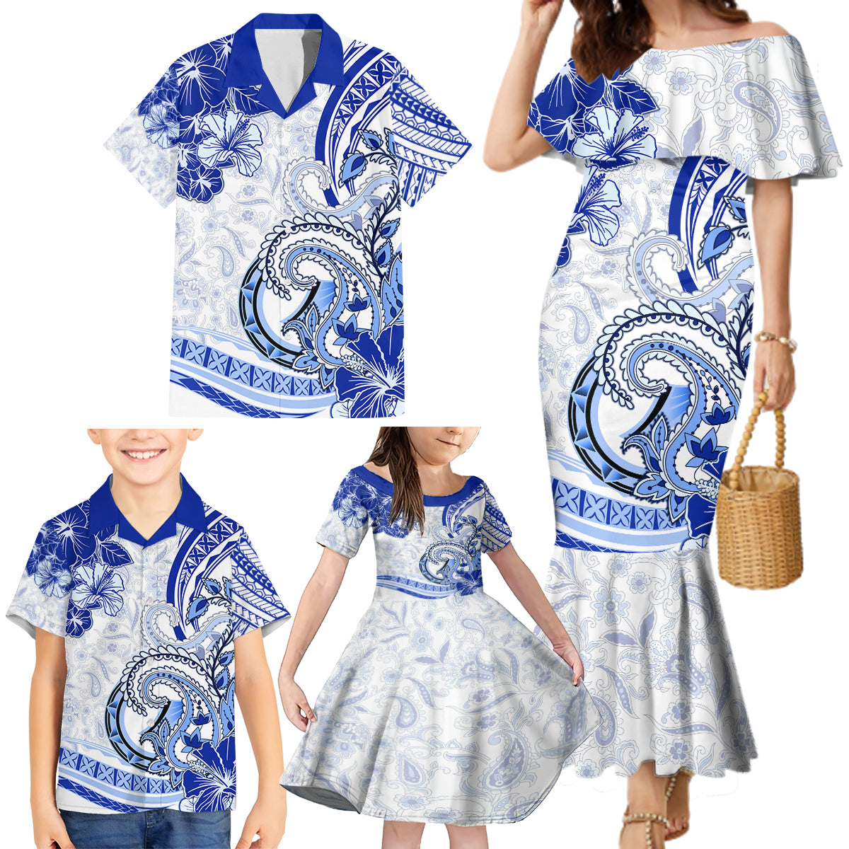 Polynesia Paisley Family Matching Mermaid Dress and Hawaiian Shirt Mix Navy Polynesian Pattern LT05 - Polynesian Pride