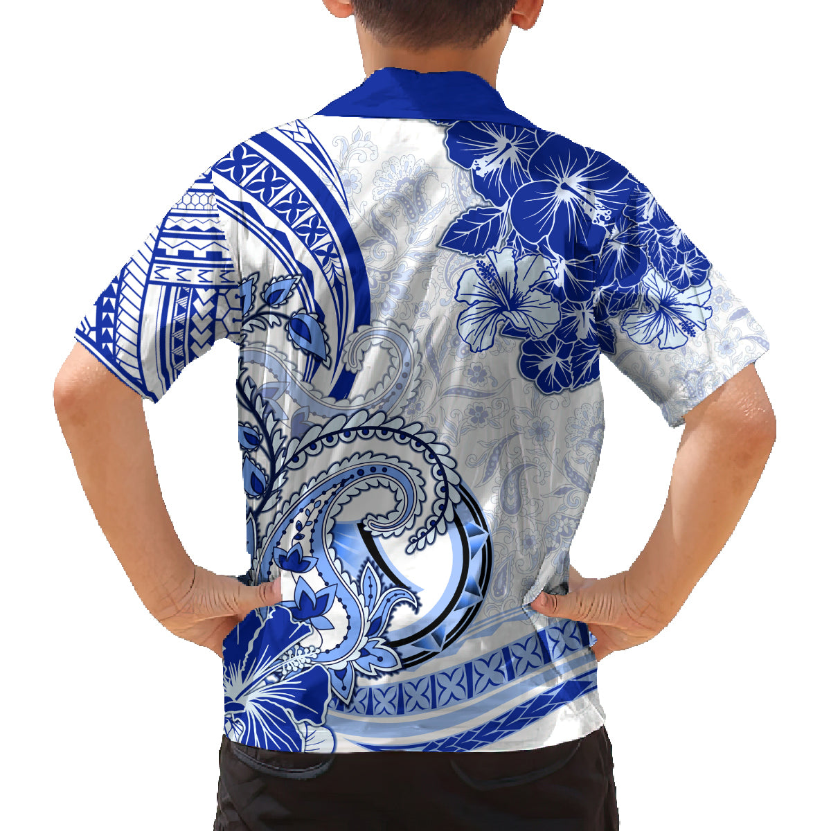 Polynesia Paisley Family Matching Off Shoulder Maxi Dress and Hawaiian Shirt Mix Navy Polynesian Pattern LT05 - Polynesian Pride